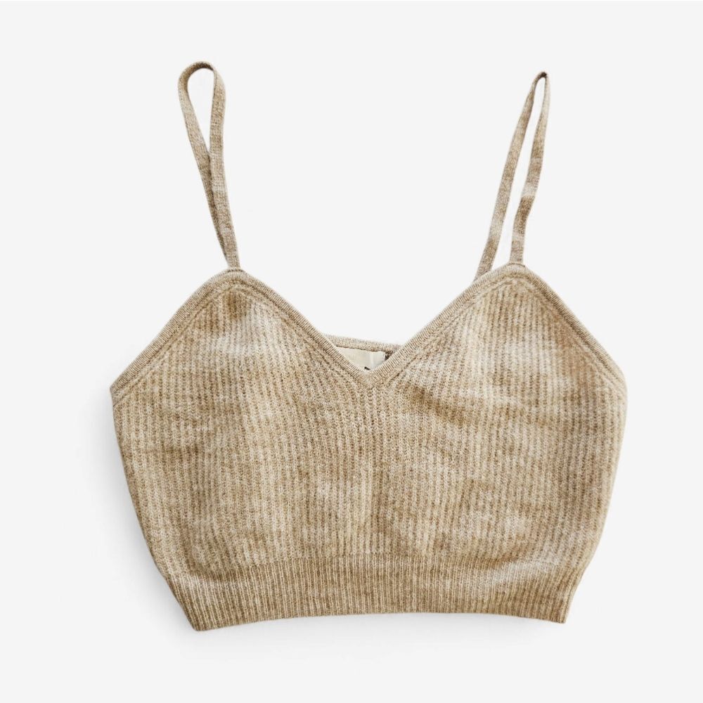NWT H&M Soft Ribbed Knit Wool Recycled Poly Blend Cropped Tank Top in Oatmeal L